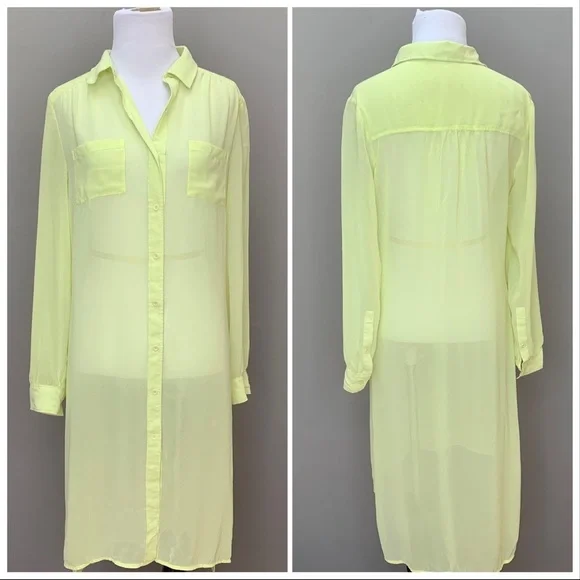 Trouvé Sheer Yellow Button Down Shirt, XS/S. - Picture 3 of 6